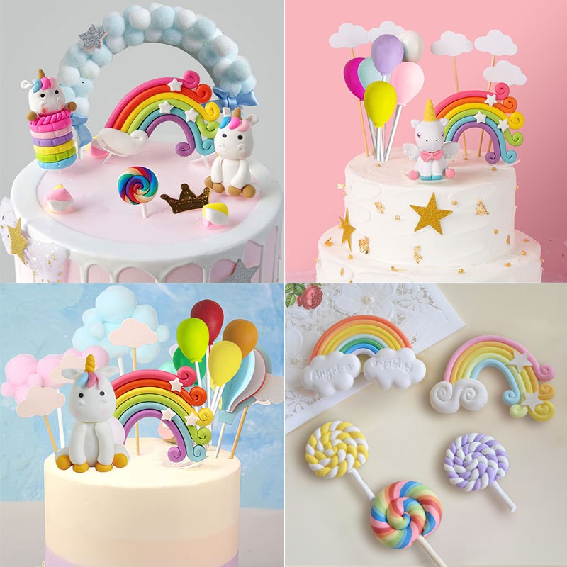 Mini Cute Rainbow Cake Topper Unicorn Brithday Party Supplie