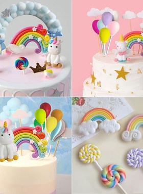 Mini Cute Rainbow Cake Topper Unicorn Brithday Party Supplie