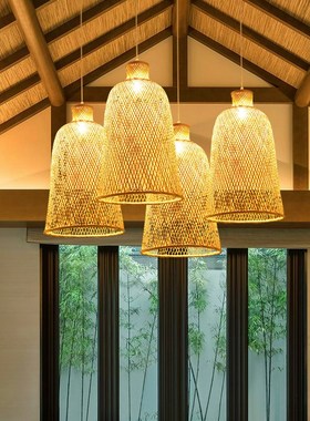 Modern Hand Made Bamboo Bird Nest Pendant Lamp Suspension Li