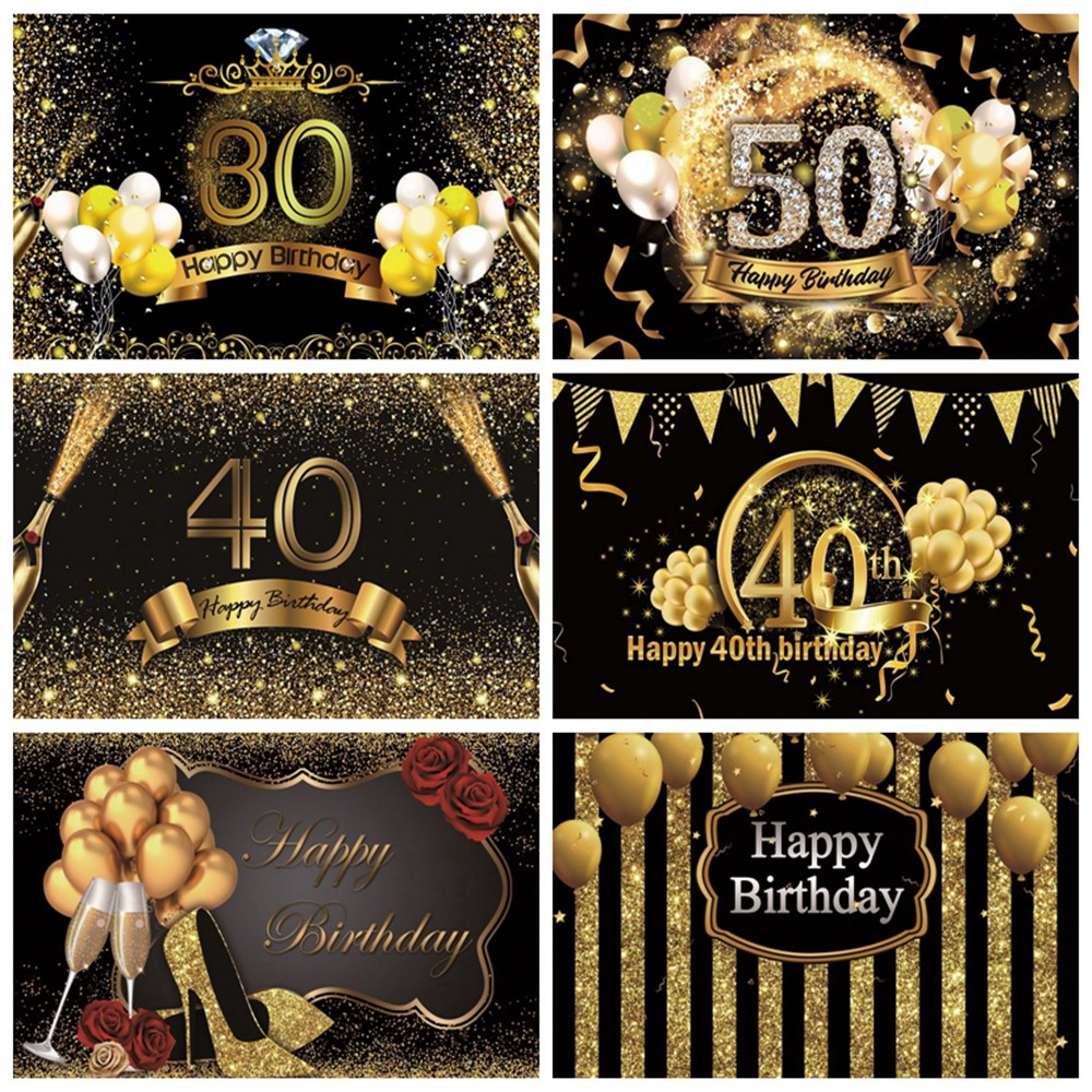 20 30 40 50 60th Birthday Backdrop Golden Balloon Glitter Vi