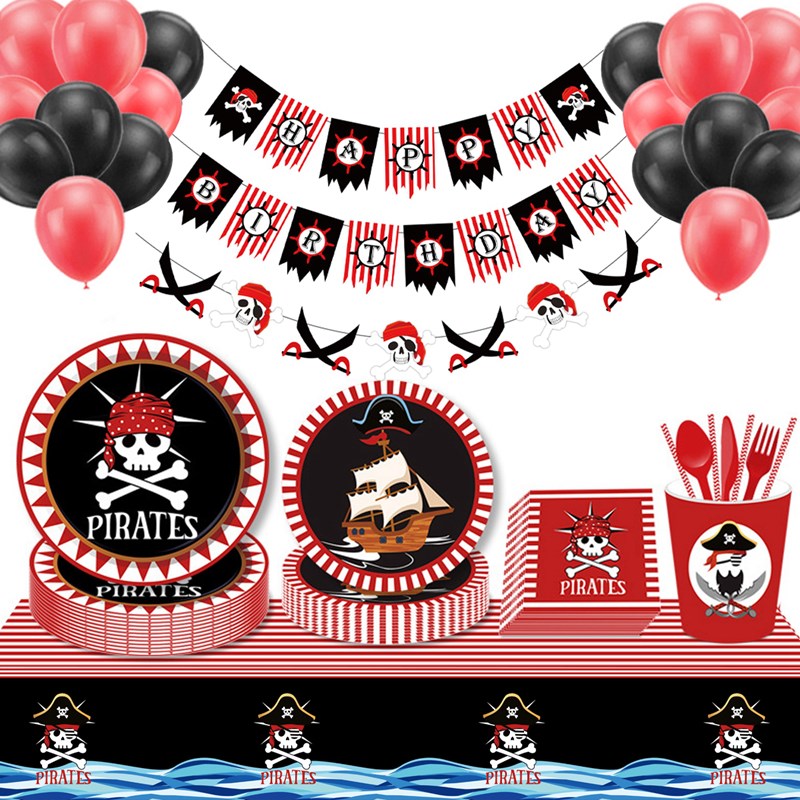 Red Pirate Party Theme Disposable Tableware Sets Birthday Pa