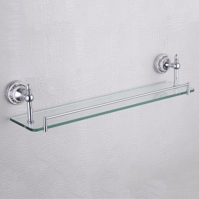 Rectangle Floating Single Glass Shelf Blue and White Porcela