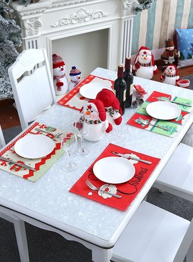 Merry Christmas Placemats Cotton Linen Dining Table Mat Napk
