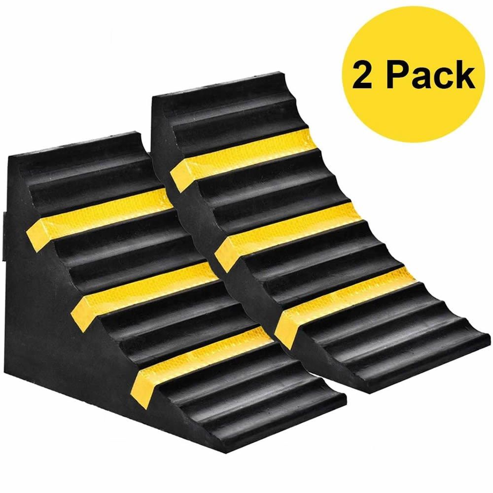 Industrial Rubber Wheel Chock Blocks w/Handle Reflective Str