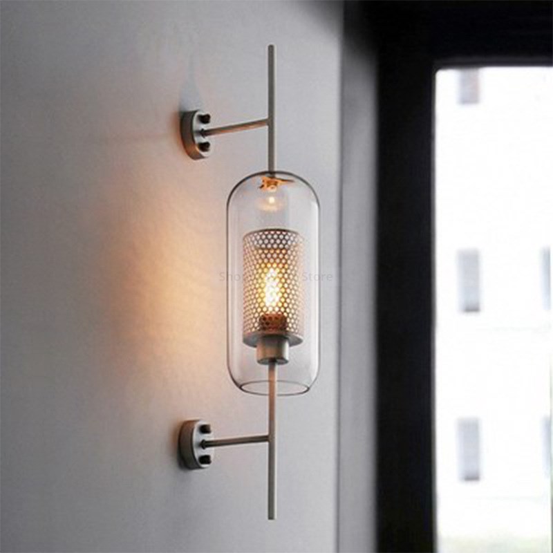 Nordic Modern Iron Glass Wall Lamps for Bedroom Bedsides Stu