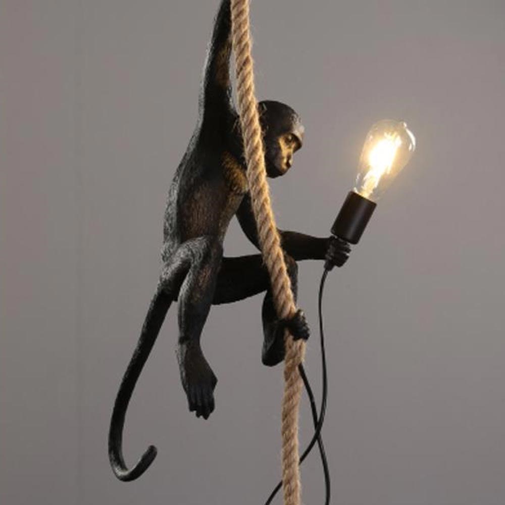 Chandelier Ceiling Light Monkey Resin Gold Black Loft Hemp R