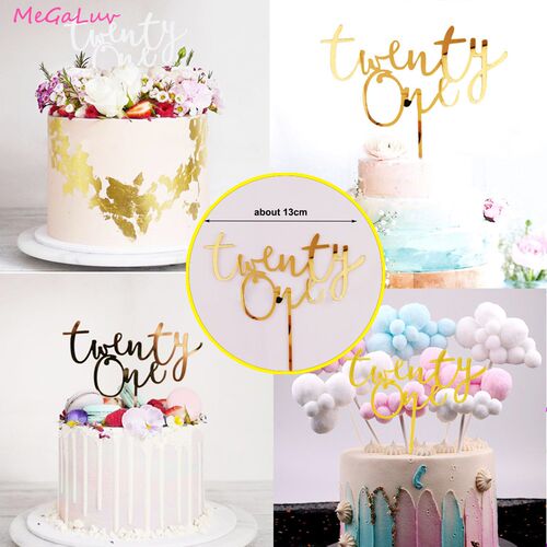 1pc Twenty One Happy Birthday Acrylic Cake Topper Black Gold
