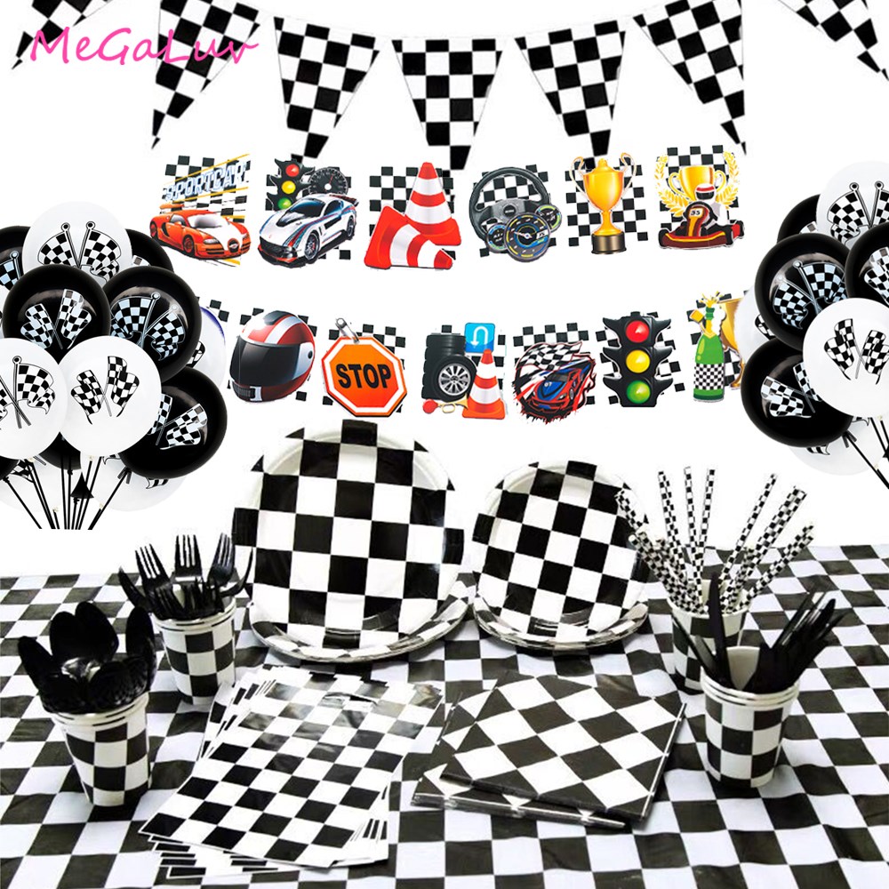 10 pcs/set 12 inch Black White Racing Flag Latex Balloons Ch