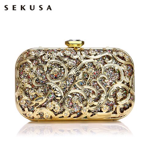 SEKUSA Hollow Out Style Women Evening Bags Sequined Wedding