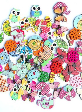 50pcs/lot 2 Hole Vintage Mixed Painting Wooden Buttons For C