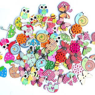 50pcs/lot 2 Hole Vintage Mixed Painting Wooden Buttons For C