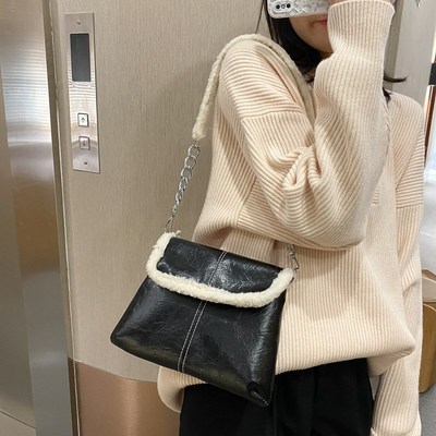 Fashion Shoulder Bag Women's Handbag Casual Lambswool Pu Le