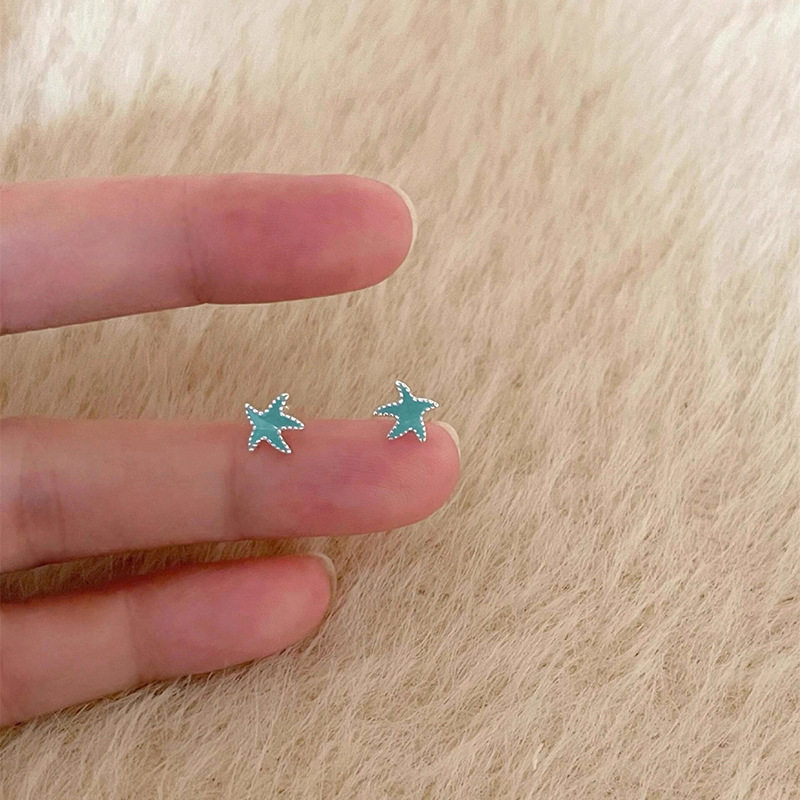 英国设计师cherry kittys925银小清新蓝色滴油星星耳钉女简约小巧