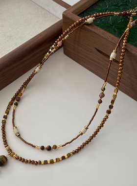 portney bell虎眼石项链串珠吊坠美拉德秋冬配饰高级感毛衣链