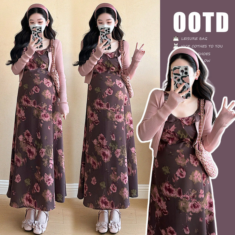 法国cherry kitty孕妇春秋连衣裙时尚针织开衫法式荷叶边宽松