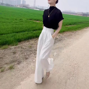 bell夏季 设计感短袖 日本portney 新款 色上衣高腰阔腿裤 时尚