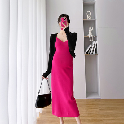 法国cherry kitty孕妇春夏吊带连衣裙辣妈复古气质针织长裙修身