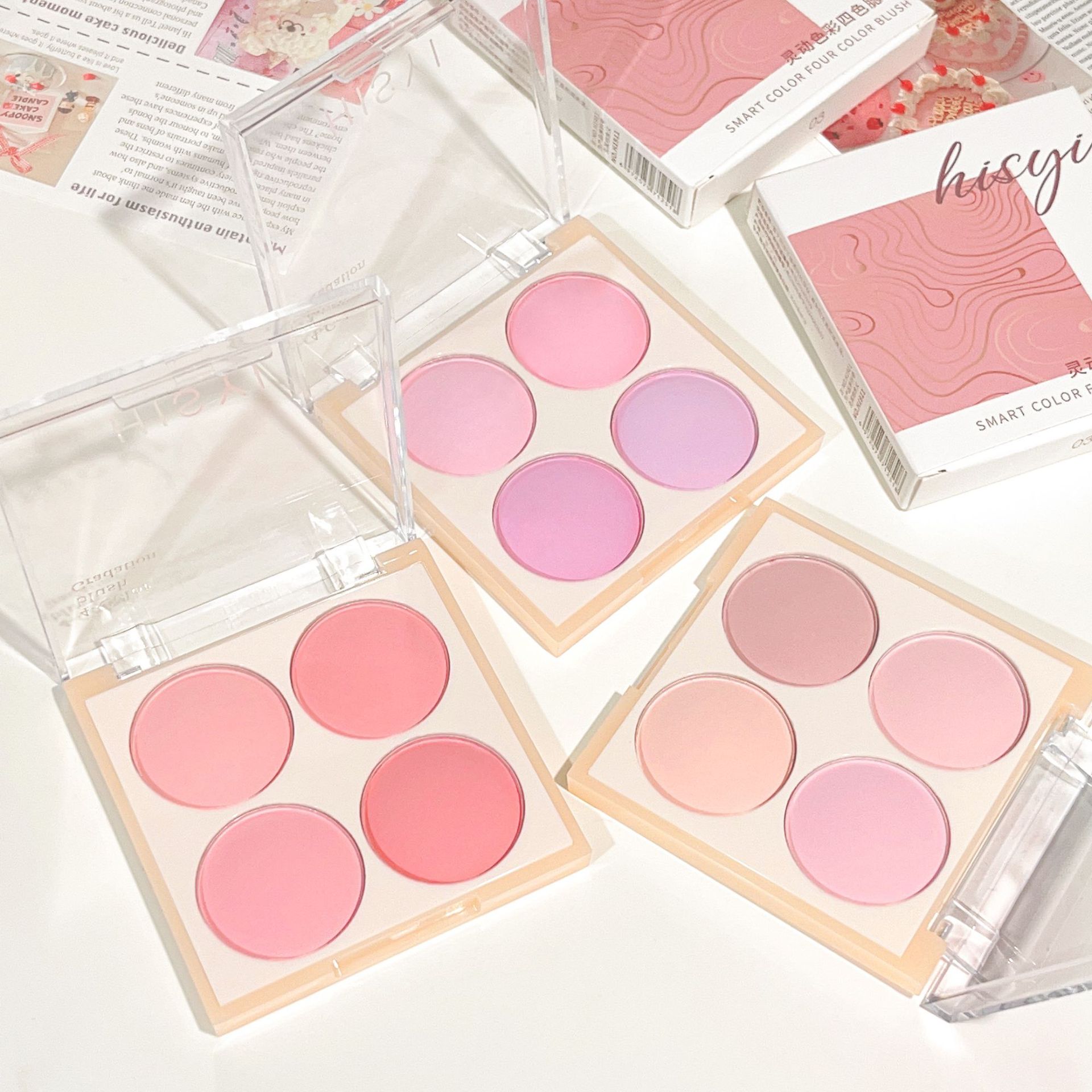 新款推荐HISYI四色腮红低饱和雾面胭脂元气少女可渐变自然提亮