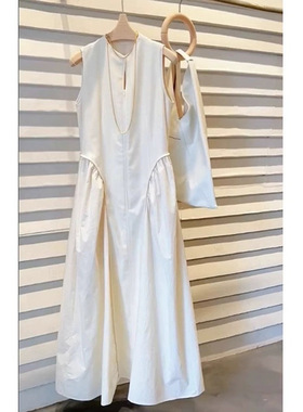 日本portney bell 盐系炸街长裙气质jue美赫本风白色拼接无袖