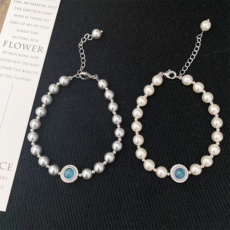 日本Portney Bell法式复古海蓝宝石施家珍珠手链女时尚