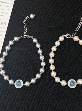 日本Portney Bell法式复古海蓝宝石施家珍珠手链女时尚