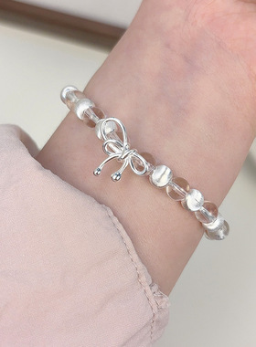 日本portney bells925银白水晶拉丝猫眼银珠蝴蝶结手链女ins仙女