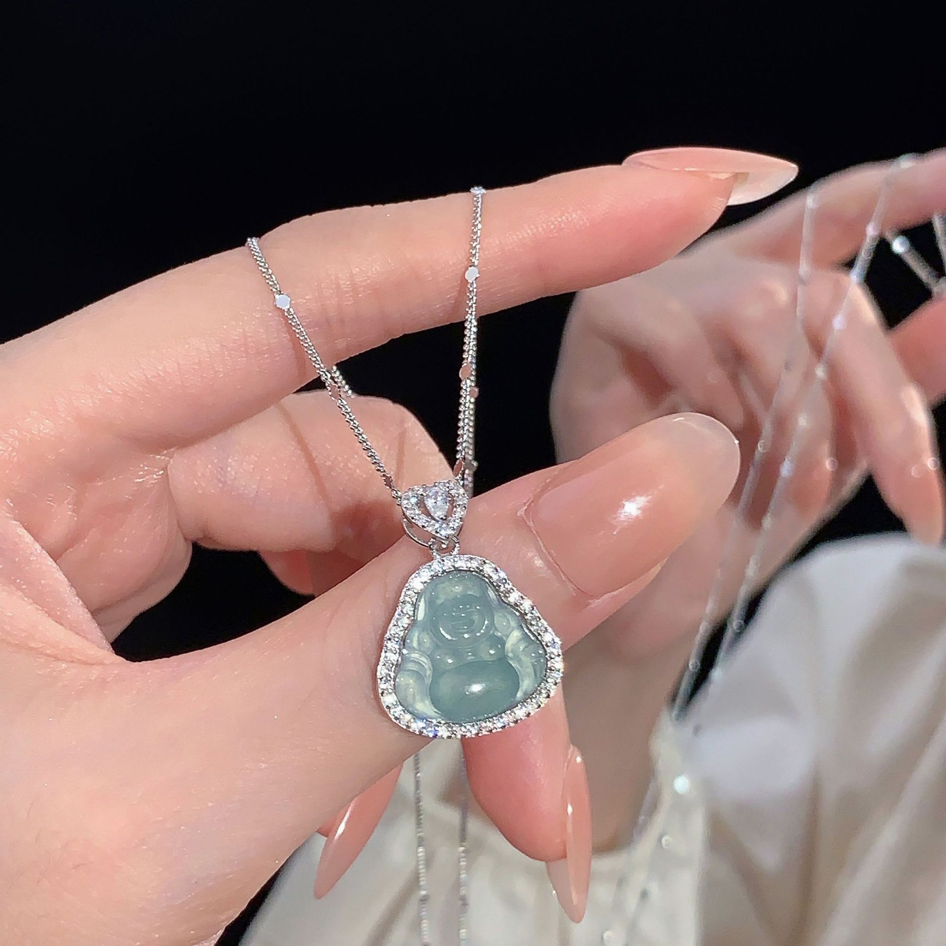 日本portney bells925银蓝水翡翠佛公项链女轻奢高级感弥勒佛