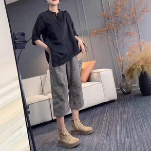 日本portney bell夏季新款宽松显瘦衬衫条纹休闲裤洋气女