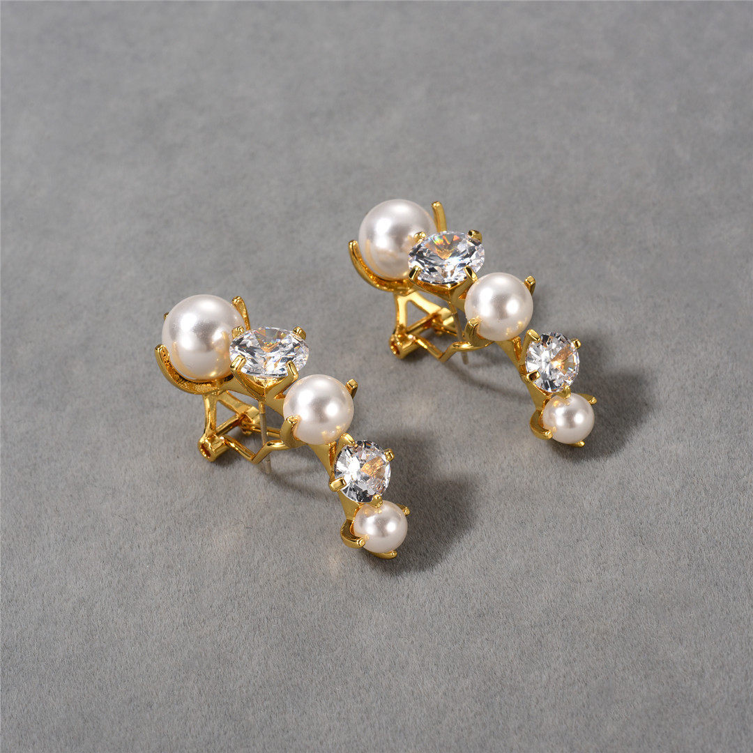 日本portney bell高级感轻奢气质黄铜镀18k镶嵌珍珠钻石耳扣耳饰