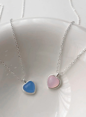 日本portney bells925银粉色爱心项链女 甜美小清新果冻色系ins