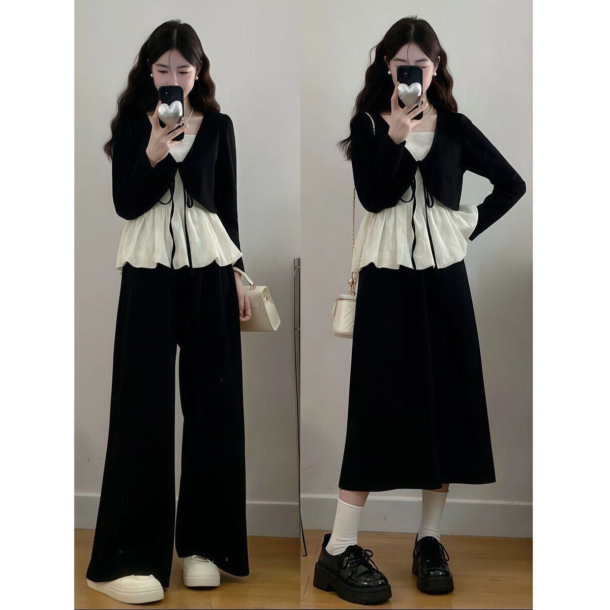 大码绝美漂亮小套装秋季女装假两件蕾丝上衣胖MM半身裙两件套