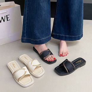 女 跨境休闲时尚 平底拖鞋 女士夏季 外穿一字拖室内防滑百搭沙滩拖鞋