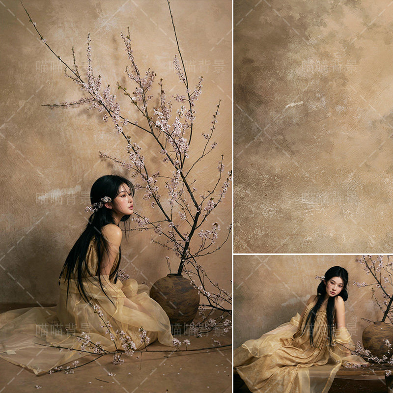 新中式斑驳米黄墙面油画国风古装折腰小乔同款少女清冷风影楼婚纱摄影拍照背景布艺术照写真氛围感MH-2797,3C数码配件,背景布类,淘宝优惠券,粉丝福利购,淘宝优惠卷