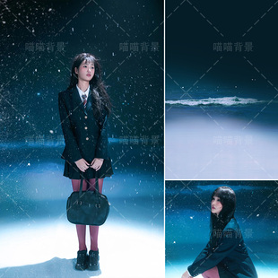 蓝色氛围感雪景圣诞影楼婚纱摄影拍照背景布初雪冬季少女冬日来信高级感神明少女韩系学院风jk影棚室内F11月