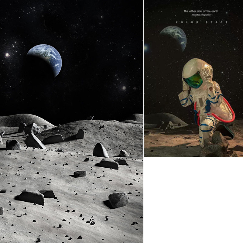 宇宙月球星空喷绘艺术写真布人像静物照相室内宇航员儿