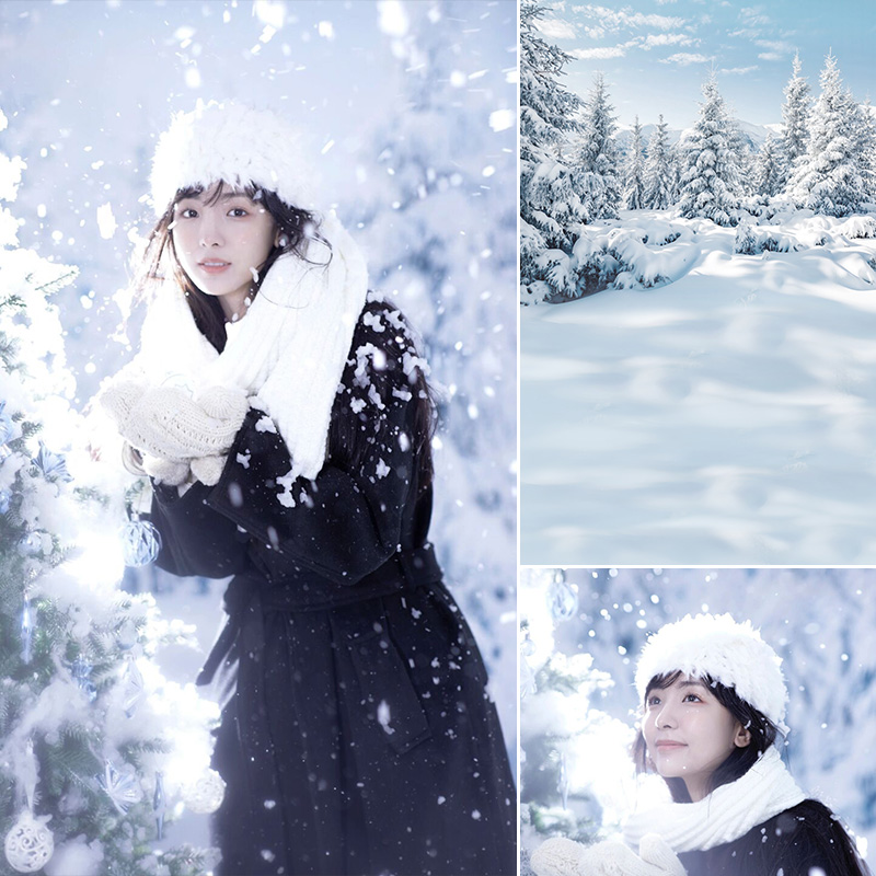 影楼婚纱冬季雪景主题拍照圣诞节日装饰雪山高级感森林室内挂布背景纸网红抖音快手拍段子艺术写真MH-0772