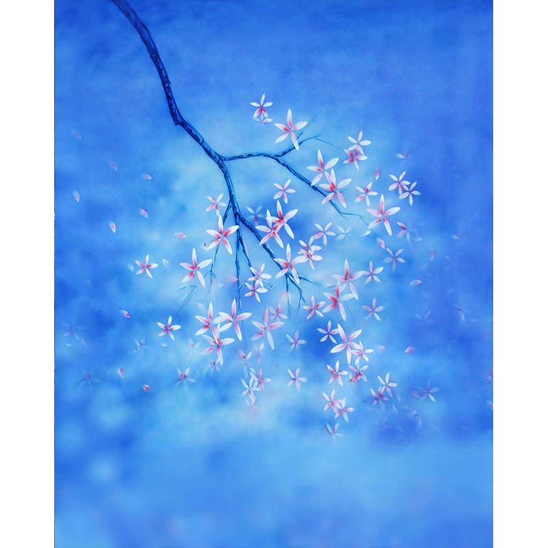 背景仿手绘工笔画花开室内拍照艺术包邮婚纱影棚写真幕布背景蓝色背景