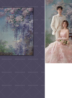 法式油画色彩婚纱照影棚室内浪漫莫奈油画风格高级感艺术风格小众写真紫色2024年新款人物肖像杂质MH-1900