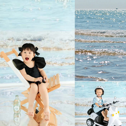 儿童海景海浪沙儿童系列影楼写真布拍摄滩波浪油画室内背景帆布摄影背景布可爱写真布无纺布背景MH-0430