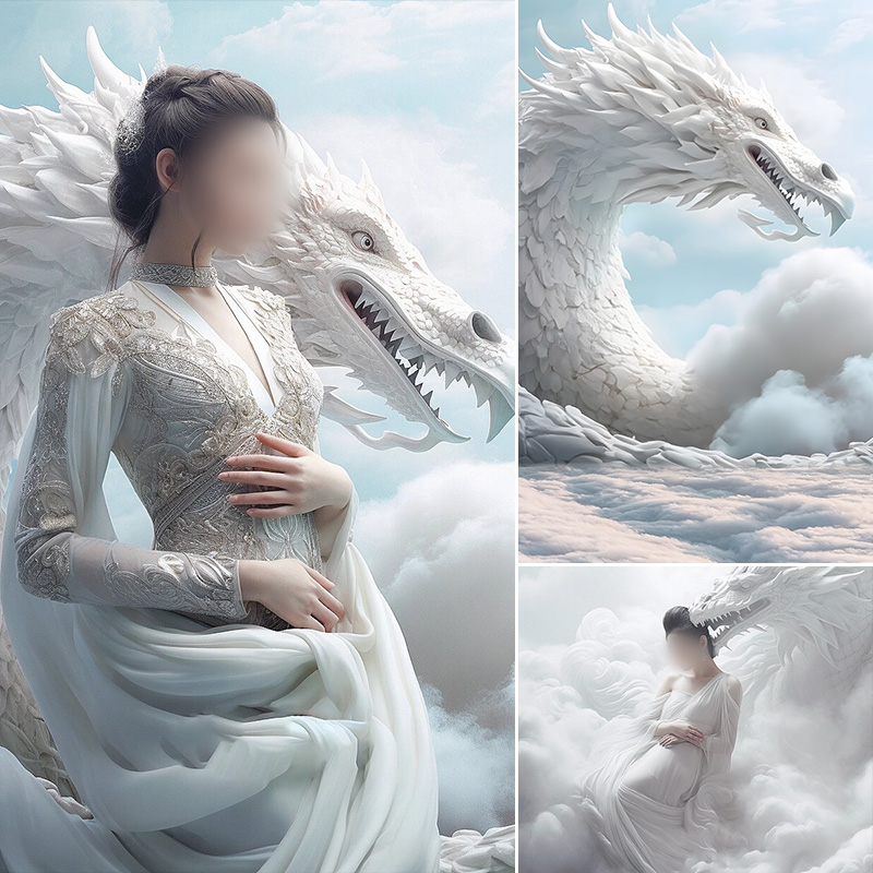 龙年主题宝妈孕妇照影楼婚纱摄影照相馆国风新潮拍照背景纸儿童宝宝照相个性创新写真艺术感高级感MH-1096