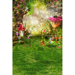 可爱儿童森林童话生日派对影楼摄影背景布照相馆梦幻婚纱春天艺术写真室内动漫喷绘影棚花花草草MM-0662