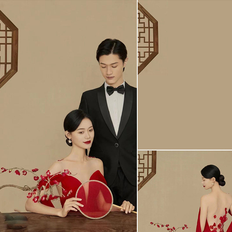 艺术工笔画婚纱照油画背景布摄影影棚拍摄道具复古喷绘背景仿手绘中国