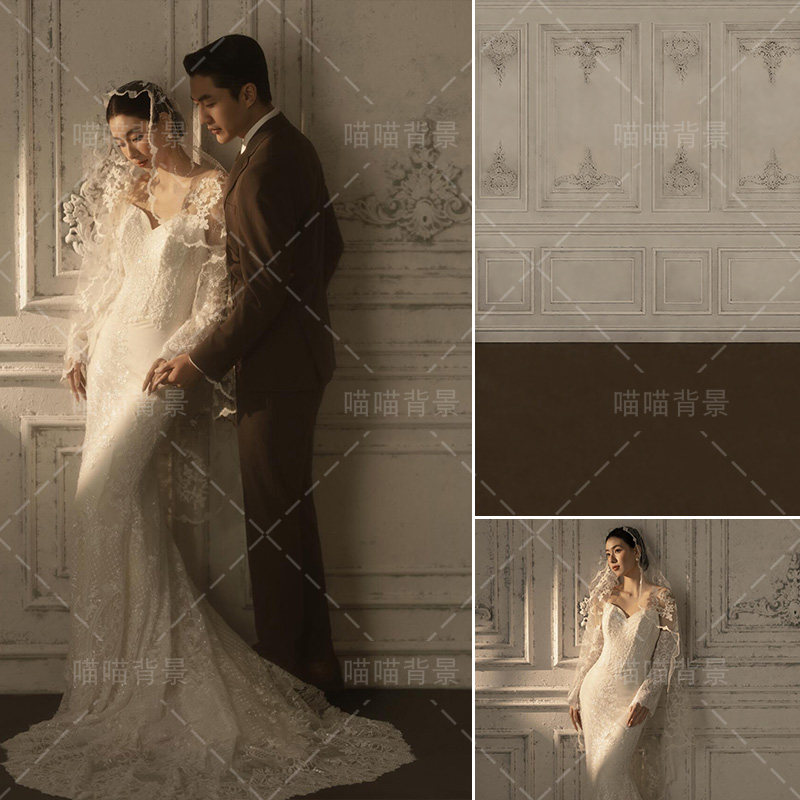 复古宫廷风光影城堡油画少女感影楼婚纱摄影拍照背景布石膏墙孕妇照鱼尾裙高级感中世纪摄影背景纸MH-2978