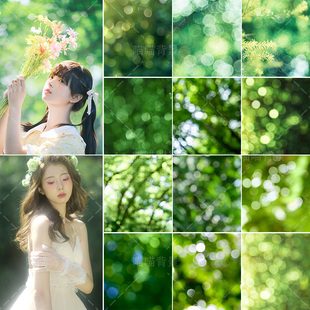 绿色森林光影虚化光斑少女写真背景布大光圈影楼高级感拍照抖音快手网红氛围感文艺复古直播间室内摄影棚人像