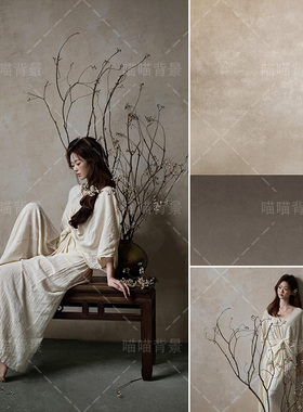 斑驳新中式少女复古油画影棚室内氛围感高级感灰色感清冷风婚纱摄影写真拍照背景布壁纸画侘寂风禅意MH-2799