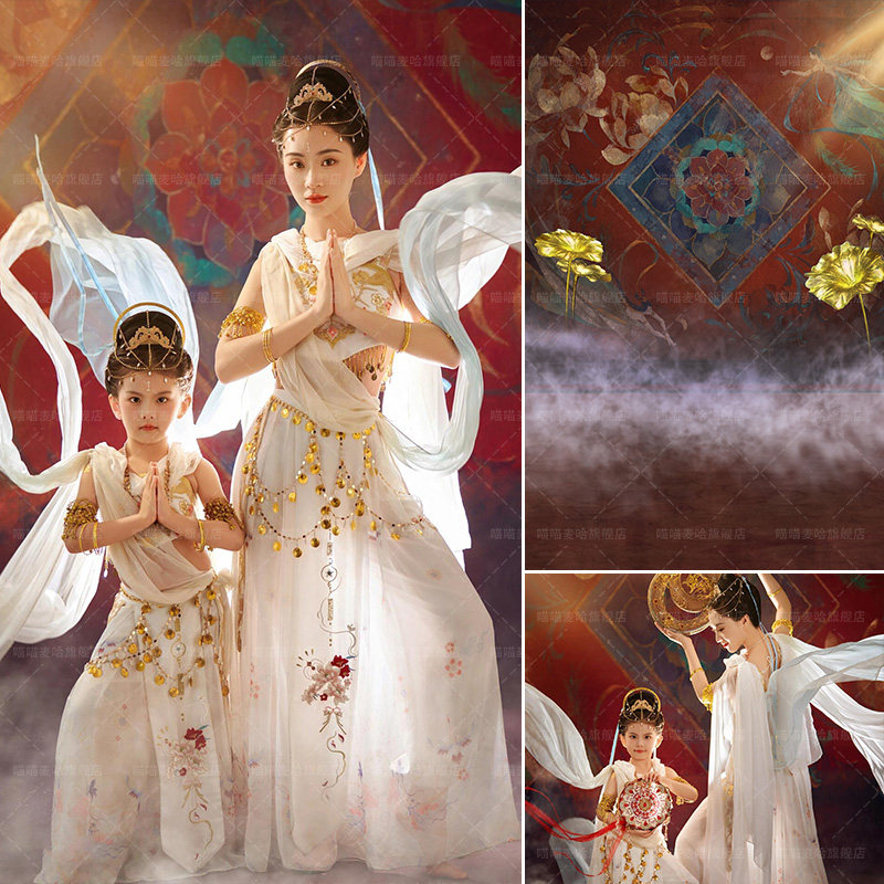 敦煌亲子照国风民族风影楼婚纱摄影拍照背景布服饰旅拍母女照壁画摄影背景纸旅游西域风格2024新款MH-1869