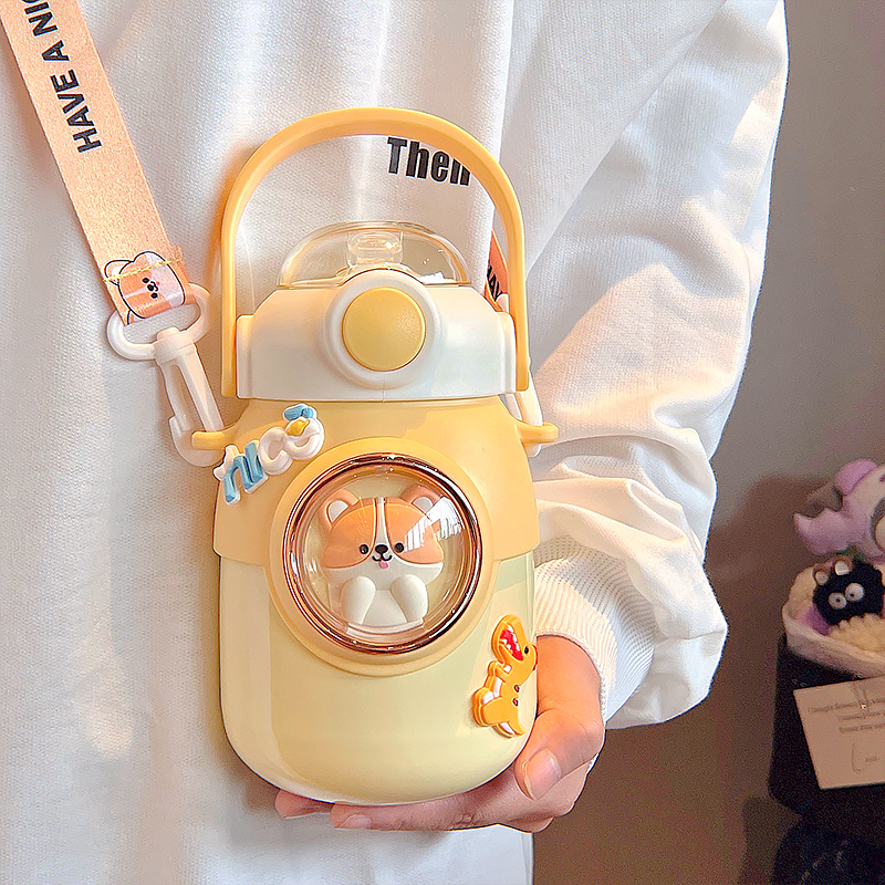 儿童吸管保温杯女生上学专用316大容量男孩便携不锈钢水壶大肚杯