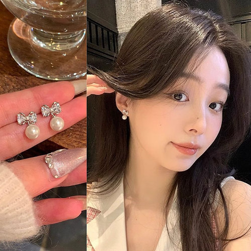 简约锆石蝴蝶结耳环耳夹女