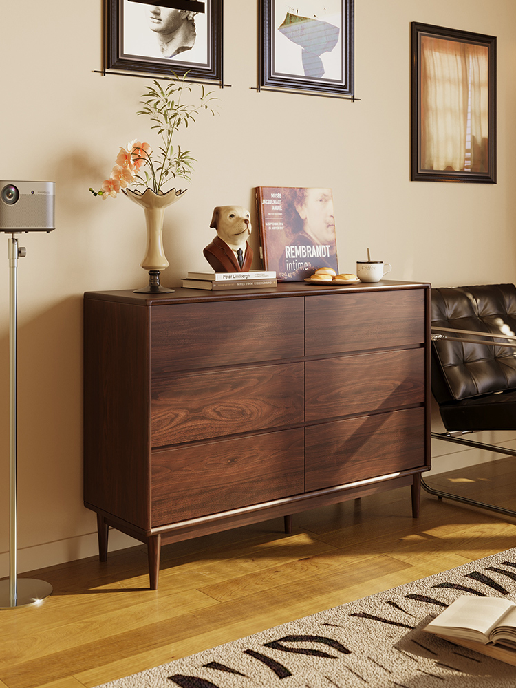 斗柜卧室储物柜北美黑胡桃木客厅家用靠墙斗柜收纳柜子实木五斗柜