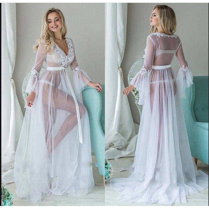 白色性感飘逸开襟长裙 小拖尾沙滩显瘦超仙连衣纱裙weddind dress